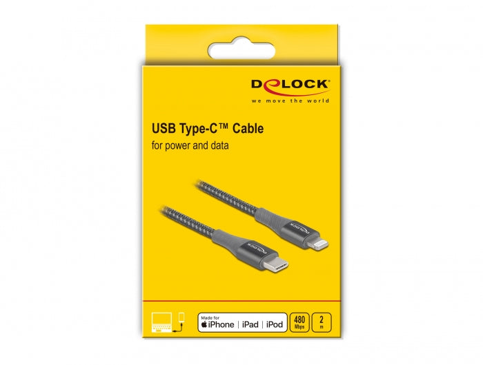 DeLOCK Daten- & Ladekabel – USB-C auf Lightning 2 m, MFi zertifiziert, geflochten – für iPhone/iPad