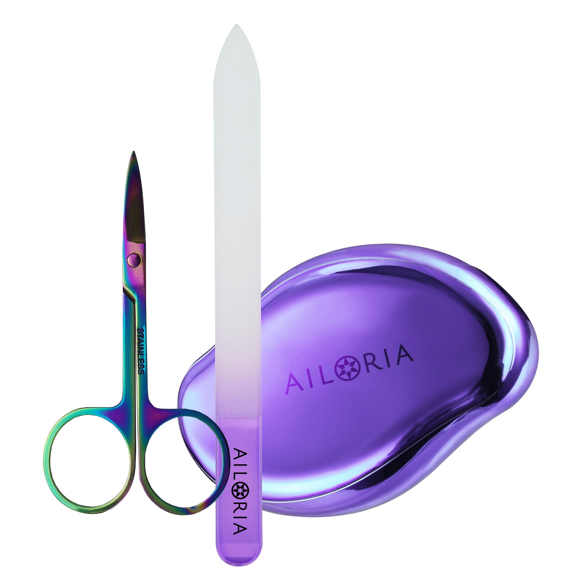 Ailoria Glasnagelfeile – wasserfest, mit Tragetasche – 3 Stk – violett