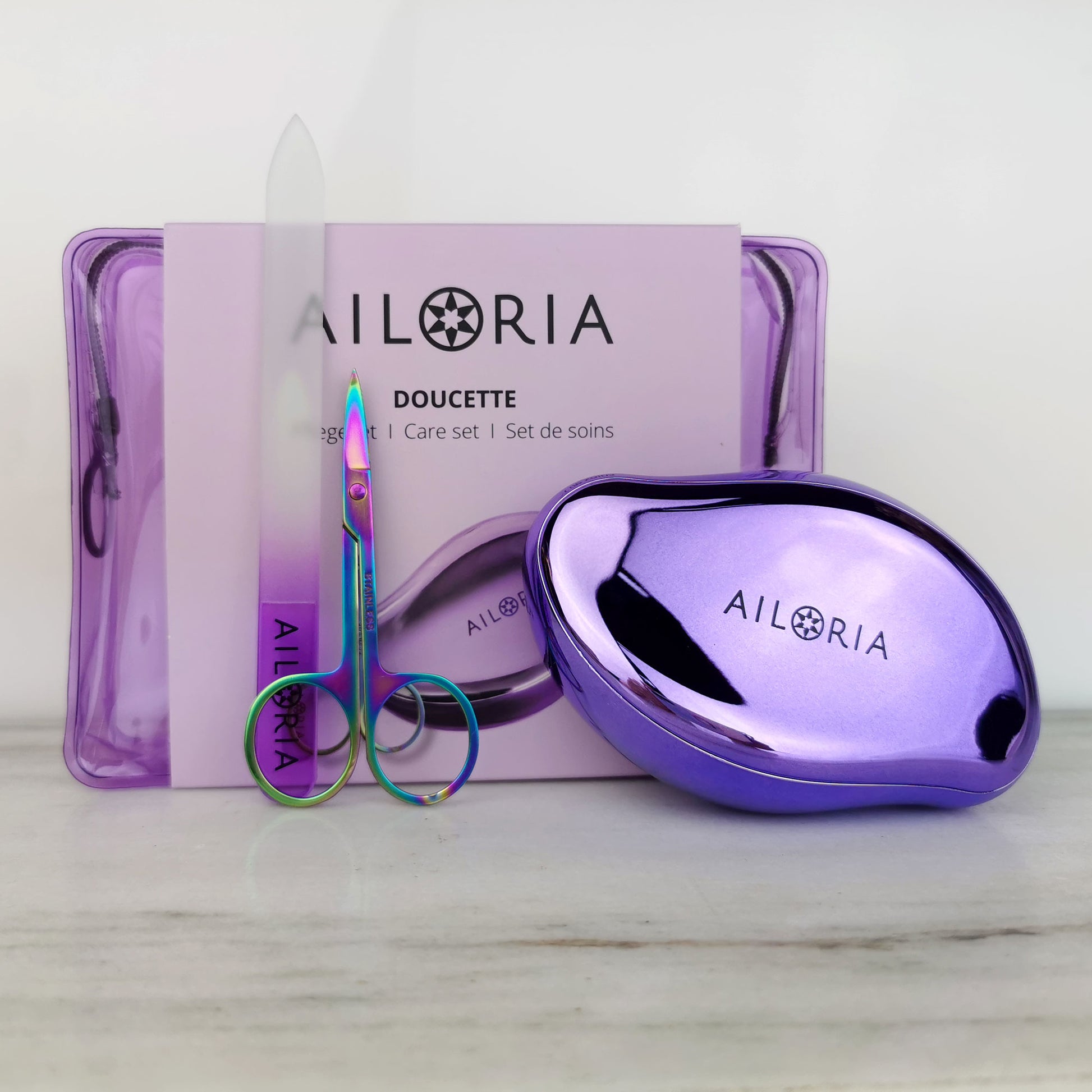 Ailoria Glasnagelfeile – wasserfest, mit Tragetasche – 3 Stk – violett