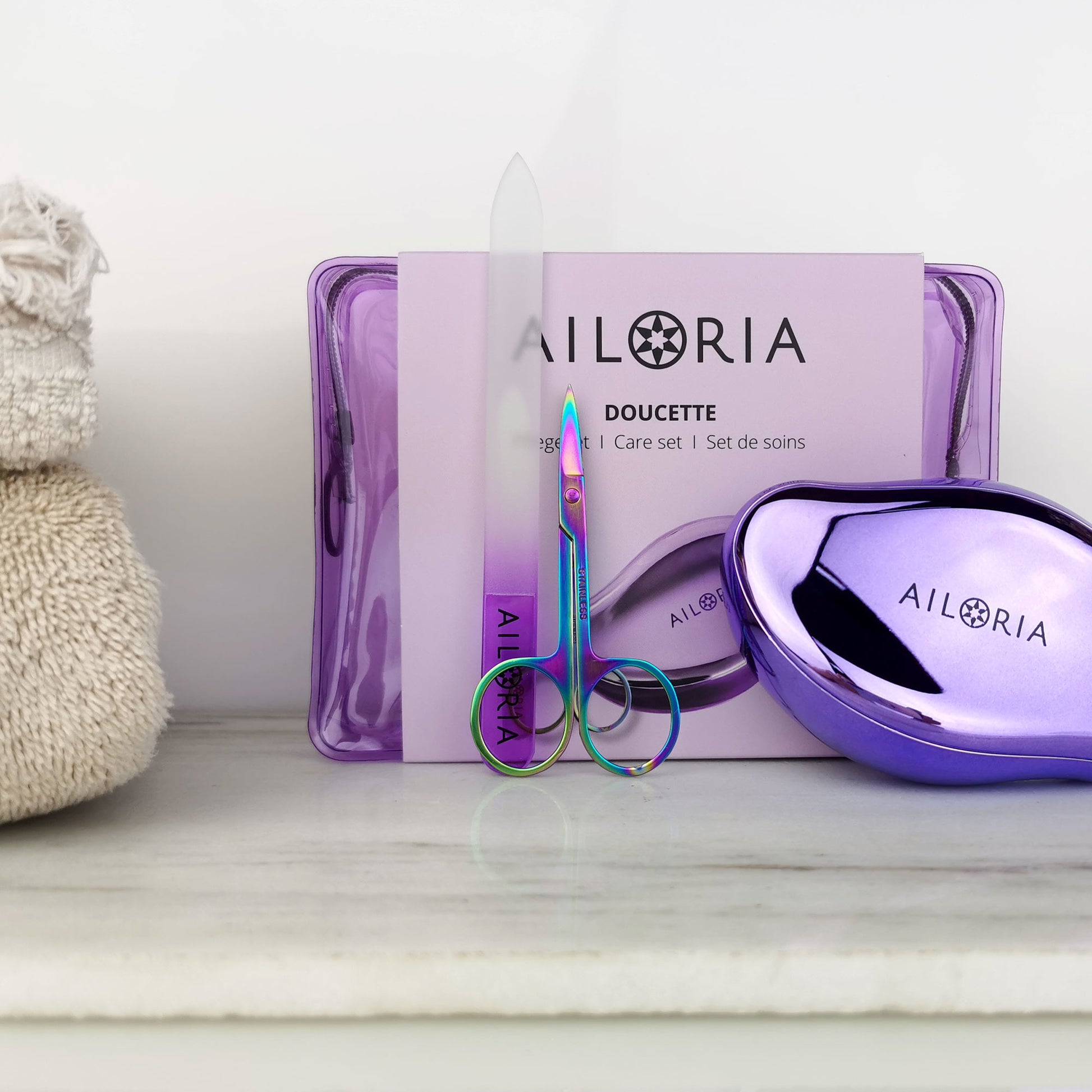Ailoria Glasnagelfeile – wasserfest, mit Tragetasche – 3 Stk – violett