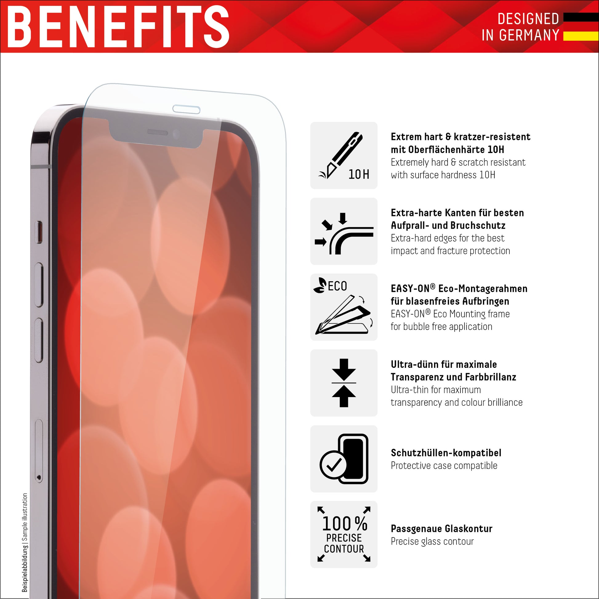 Displex Displayschutz (Panzerglas), Hüllenfreundlich – für iPhone XS Max/11 Pro Max – mit Applikator