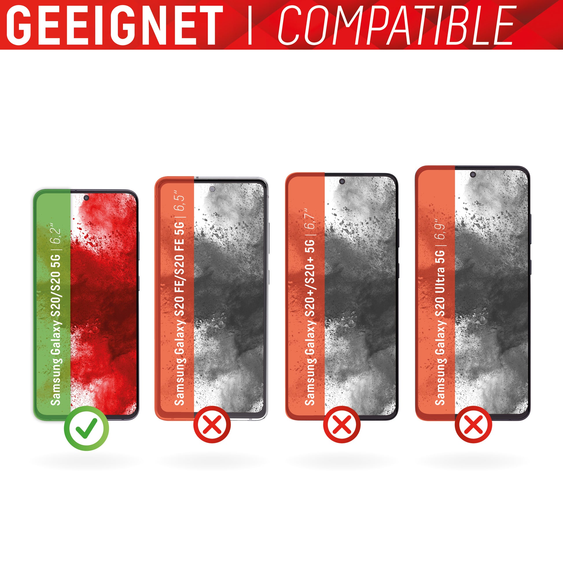 Displex Displayschutz (Panzerglas), Full Cover – für Galaxy S20 – mit Applikator