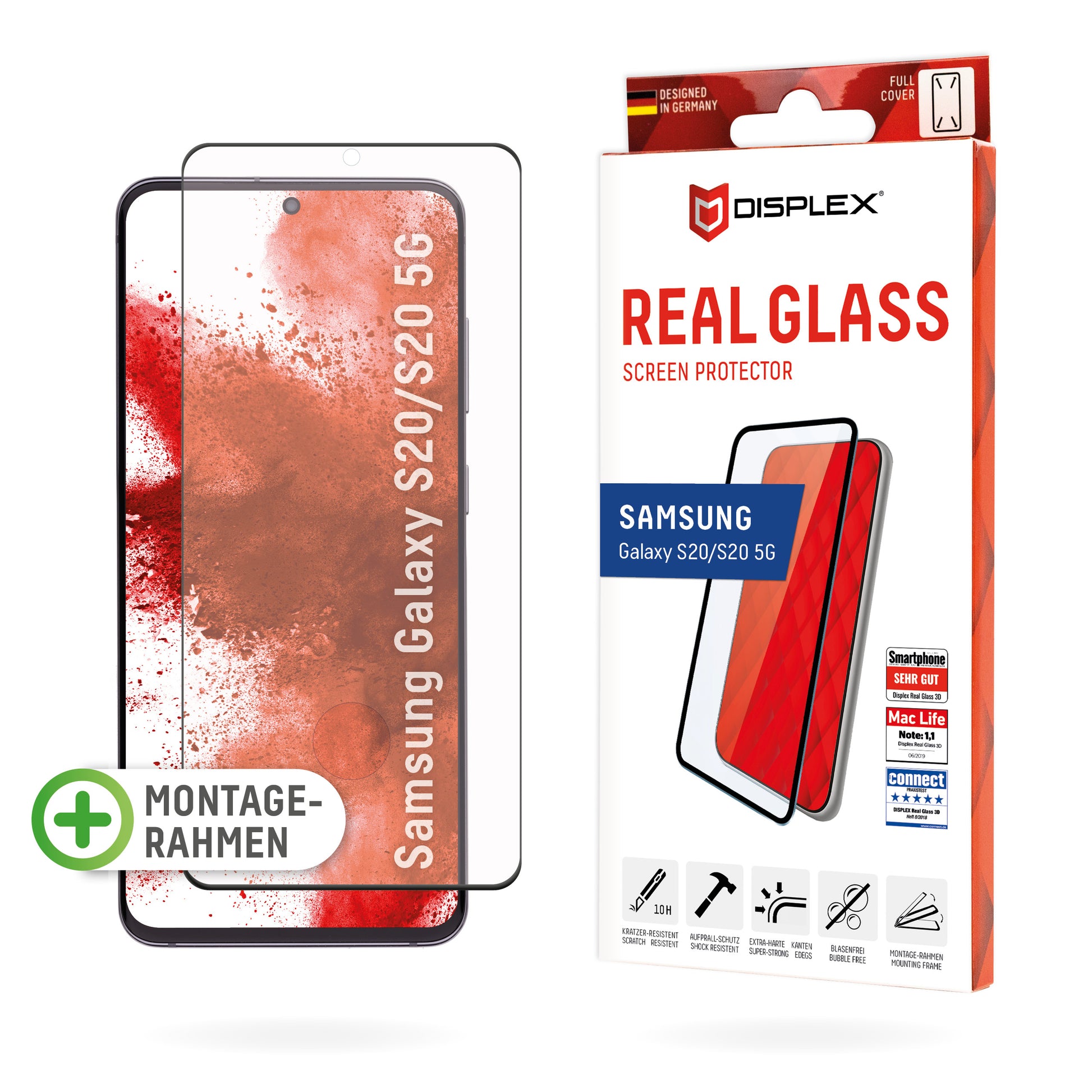 Displex Displayschutz (Panzerglas), Full Cover – für Galaxy S20 – mit Applikator