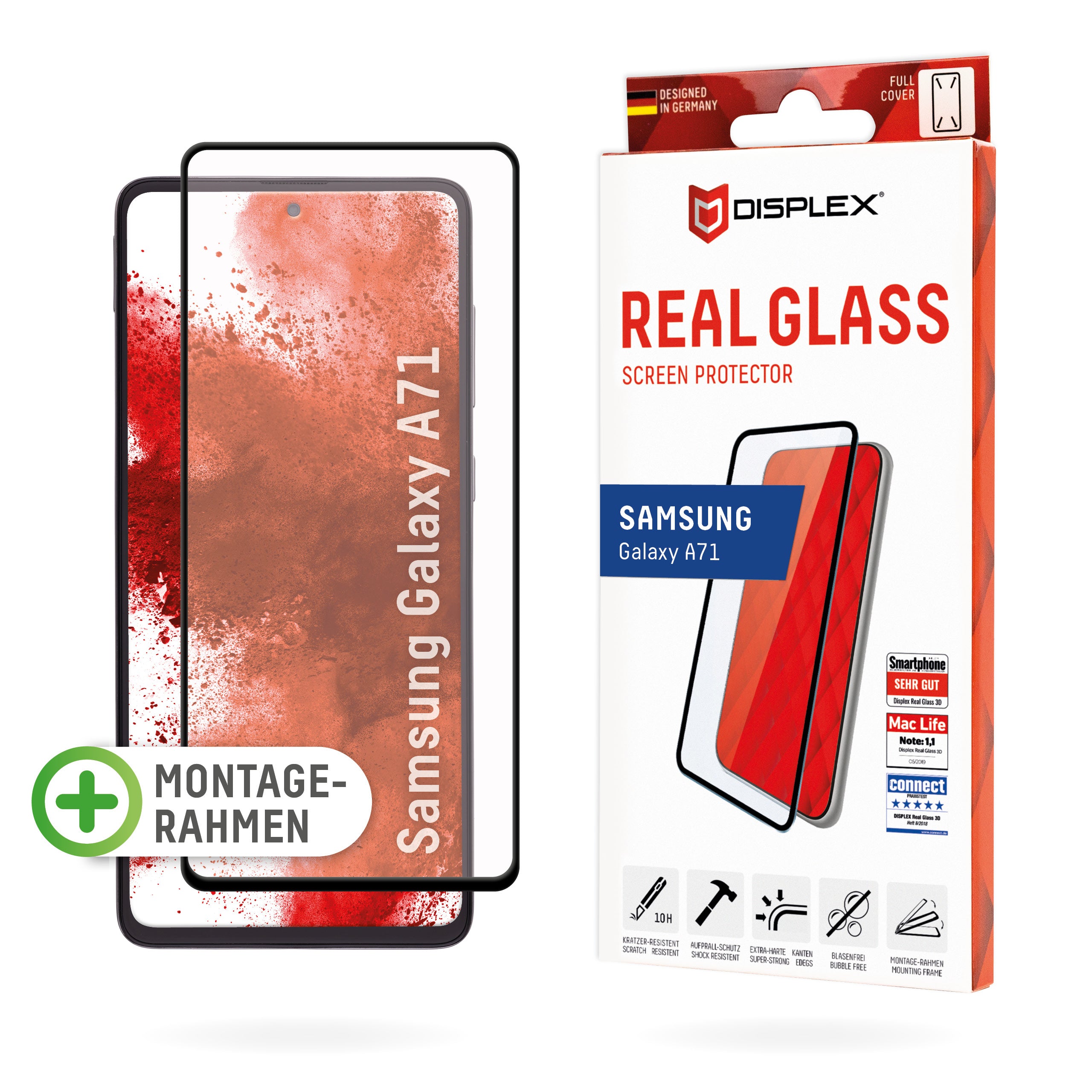 Displex Displayschutz (Panzerglas), Full Cover – für Galaxy A71 – mit Applikator