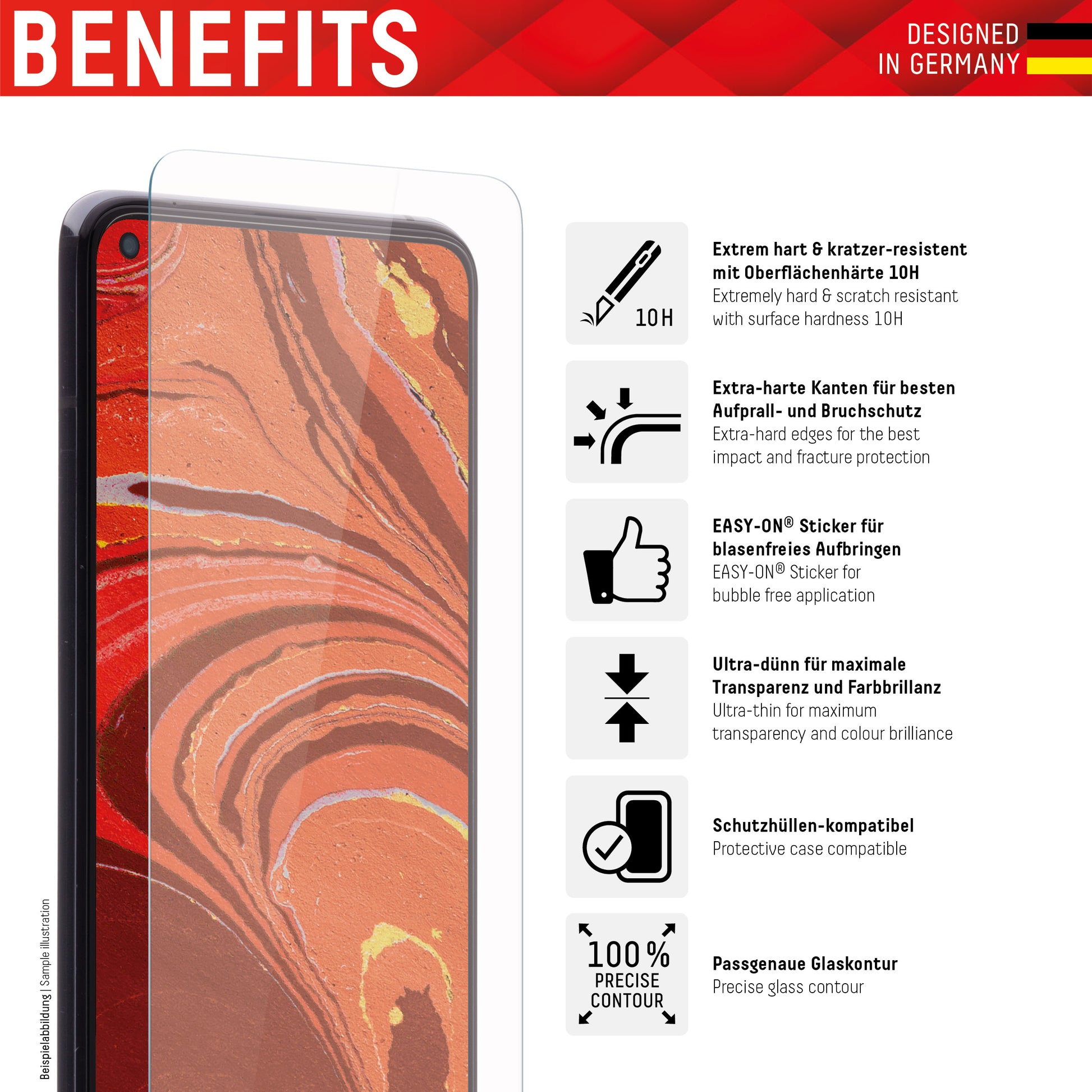 Displex Displayschutz (Panzerglas), Hüllenfreundlich – für Redmi 10/Note 10 5G – mit Applikator