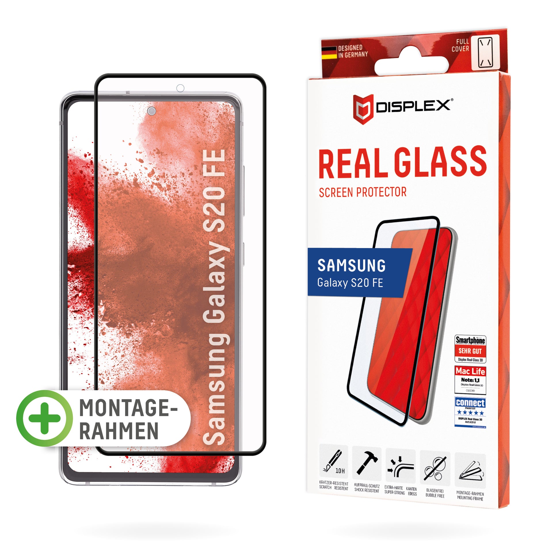 Displex Displayschutz (Panzerglas), Full Cover – für Galaxy S20 FE – mit Applikator