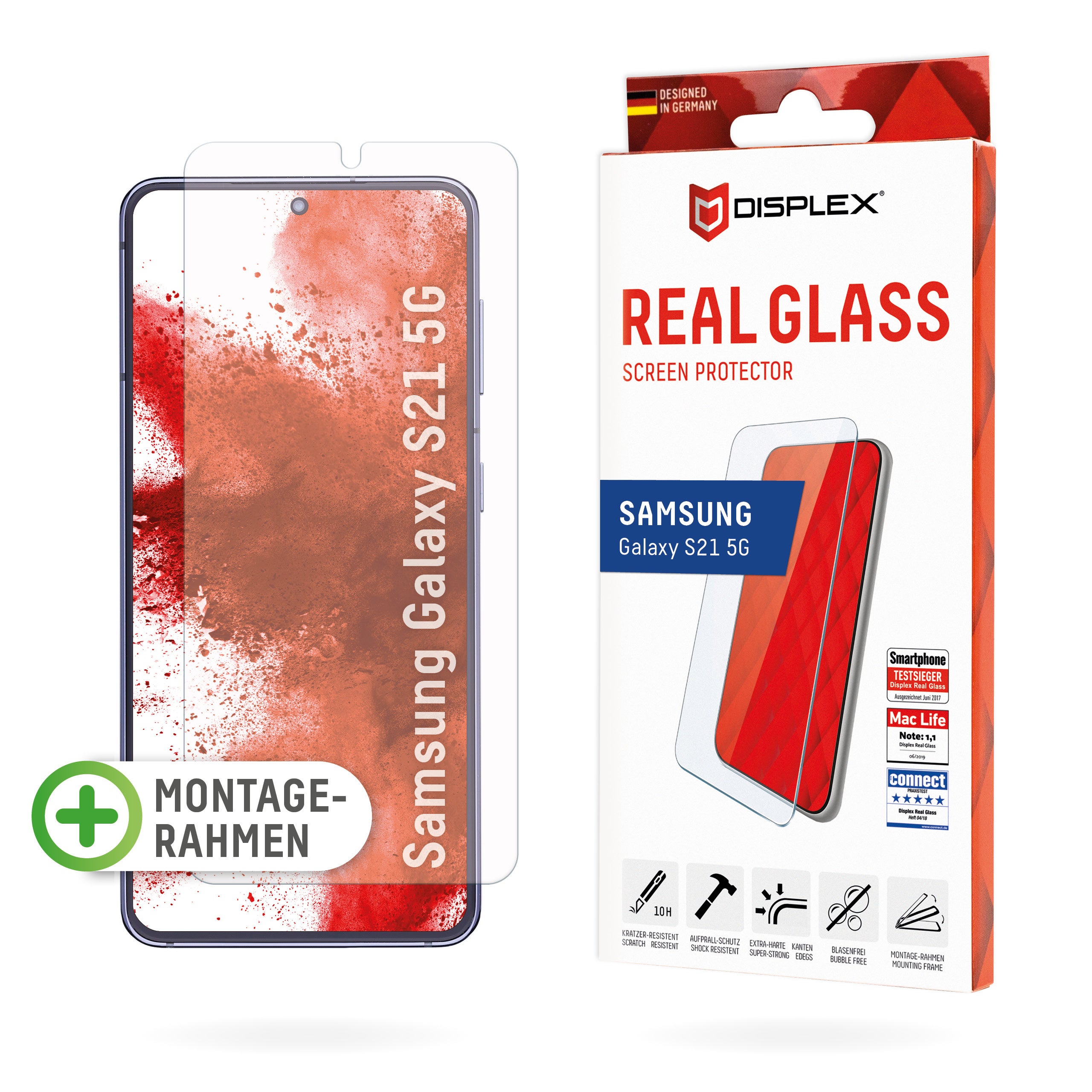 Displex Displayschutz (Panzerglas), Hüllenfreundlich – für Galaxy S21 – mit Applikator