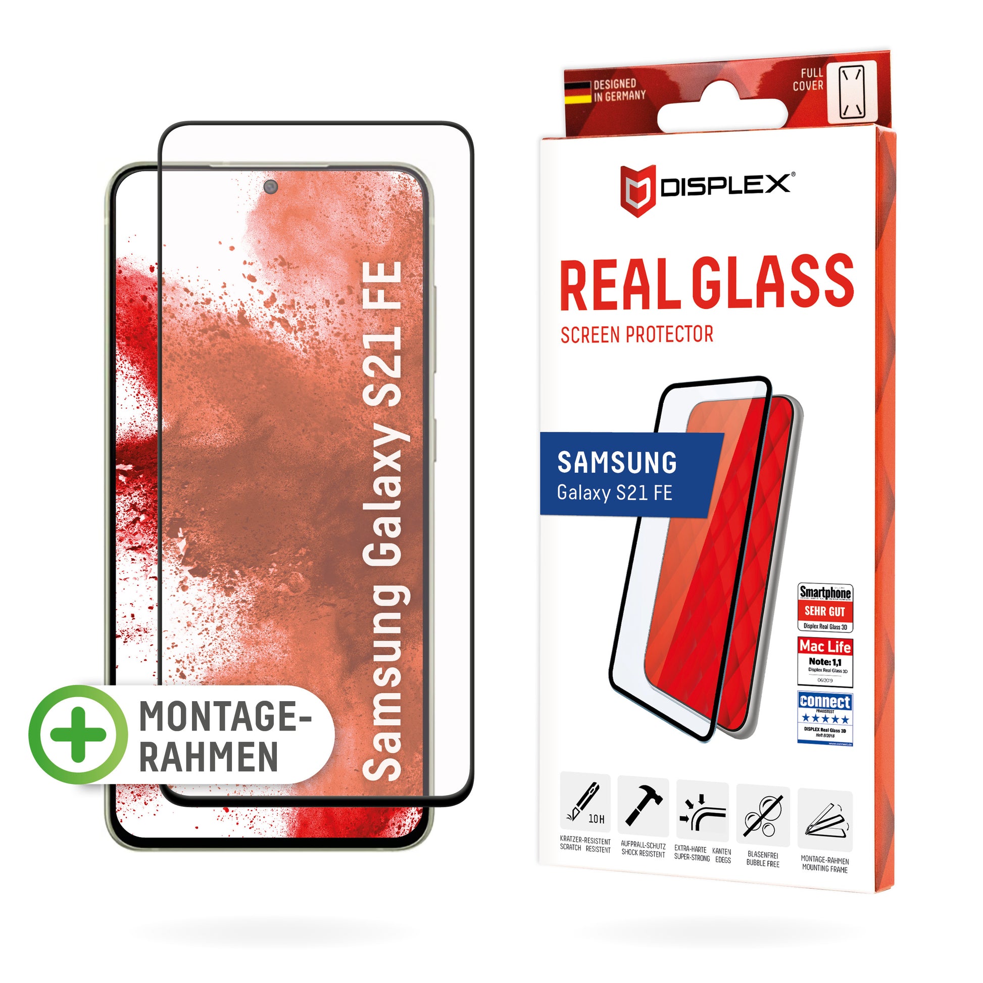 Displex Displayschutz (Panzerglas), Full Cover – für Galaxy S21 FE – mit Applikator