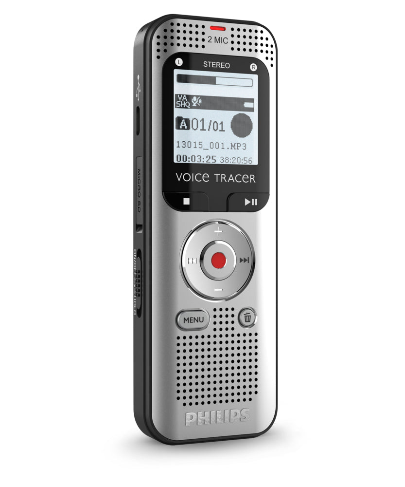 Philips DVT2010 – Digitales Diktiergerät, USB 2.0, 3,5 mm Kopfhöreranschluss, Aluminium/Schwarz