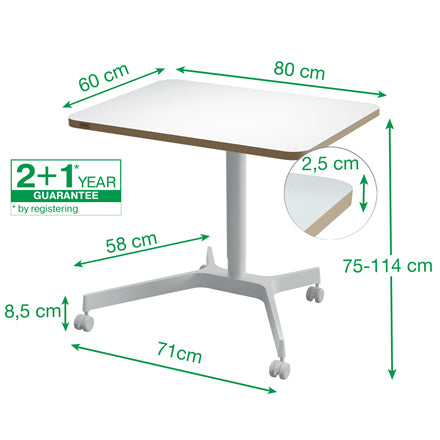 Leitz Ergo Compact – Stehtisch – 60 × 80 × 75 cm – Weiss – Höhenverstellbar