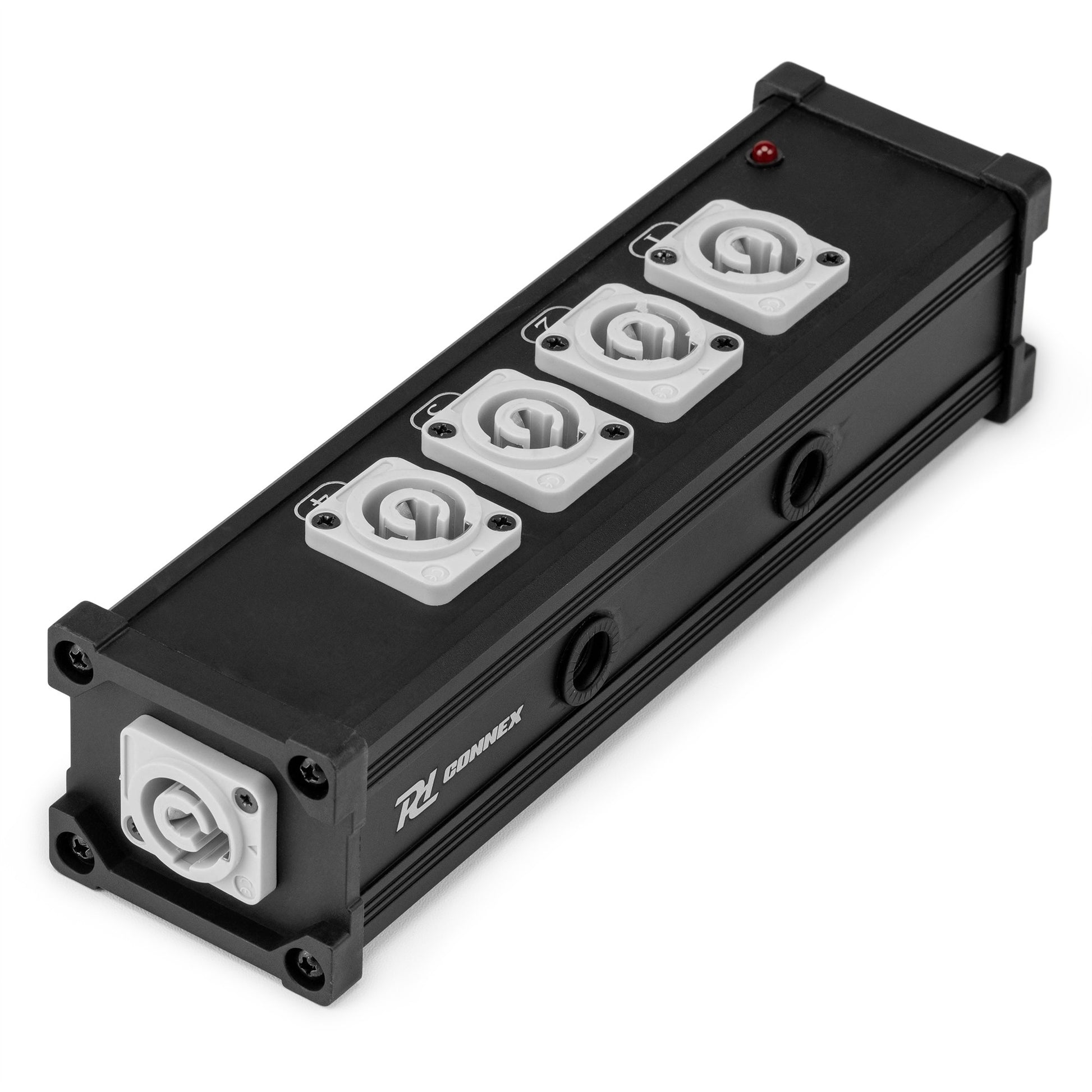 PD-Connex PSB25 – Schaltzwischenstecker, 1× Powercon In / 5× Powercon Out, 5 Schalter, Schwarz
