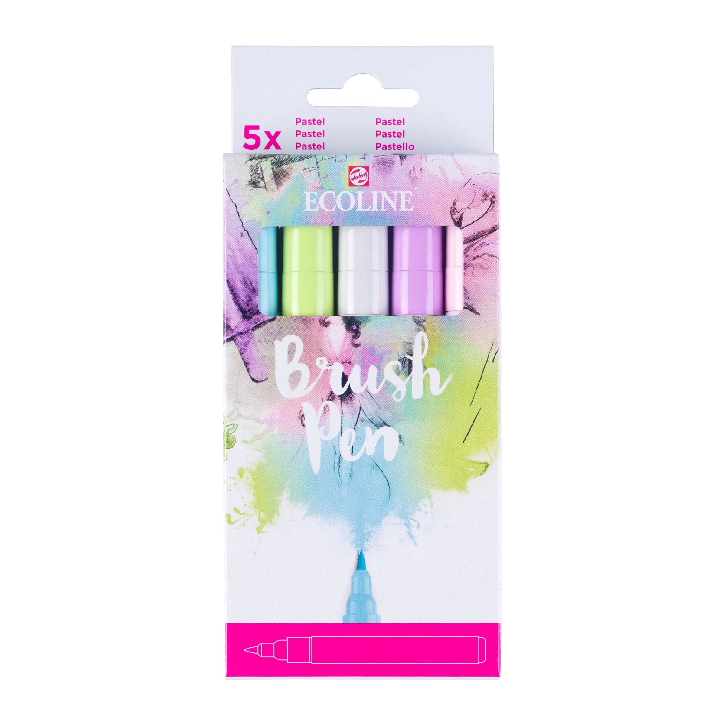 Talens Ecoline Brush Pen Pastell – Pinselspitze, wasservermalbar, 5 Farben