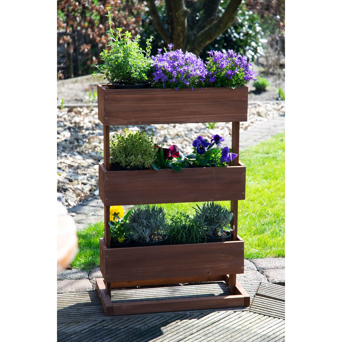 Dobar Pflanzbeet – 49,5 × 78 × 30 cm – Kiefernholz & Kunststoff, Braun, 3 Sektionen