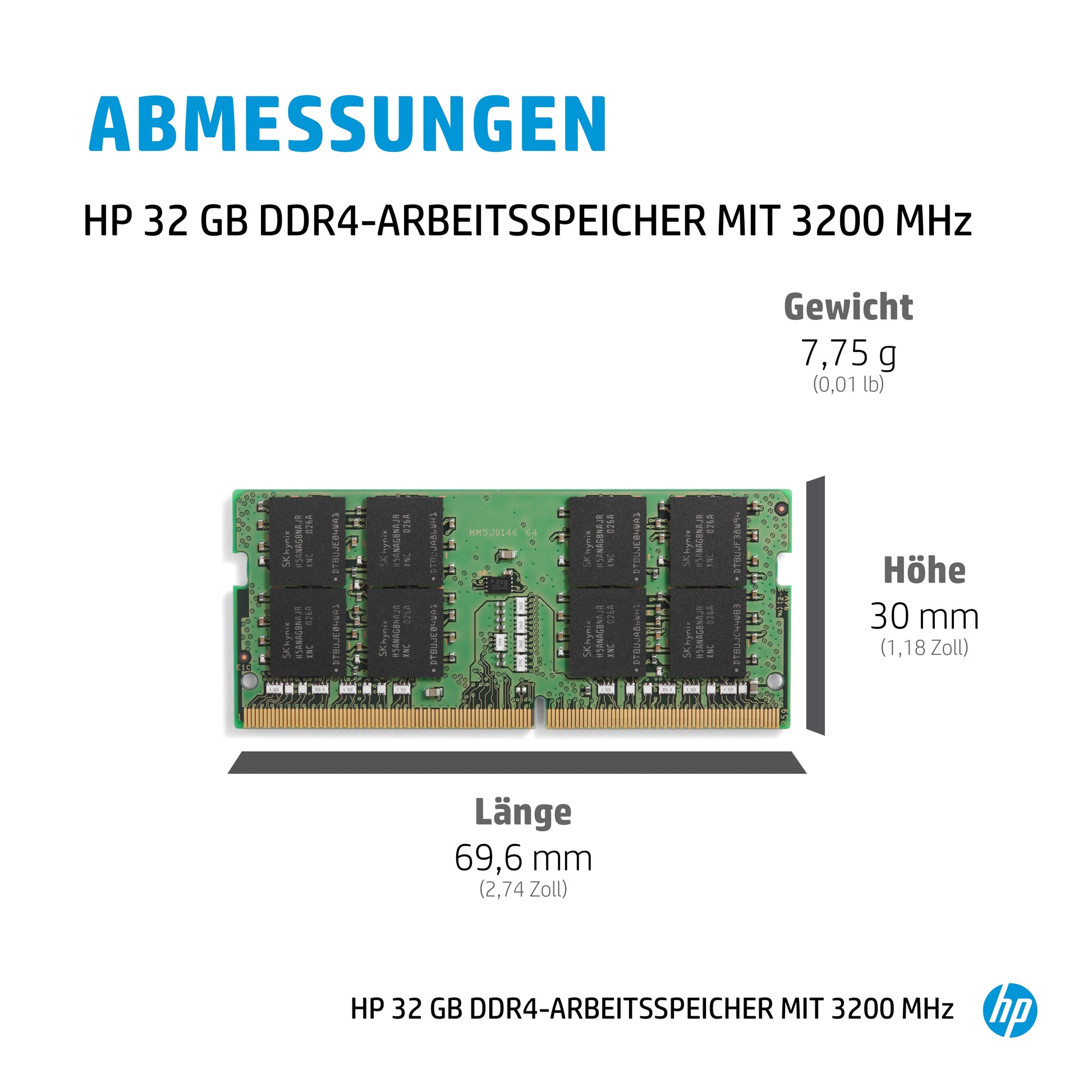 HP 4S967AA#AC3 – SO-DIMM DDR4 32 GB – 3'200 MHz, für HP EliteBook 830 G7, 830 G8, 835 G8 und andere