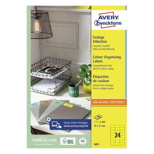 Avery Zweckform Schuletiketten – 70 × 37 mm, 2400 Stk, 100 Bogen, Papier, permanent haftend