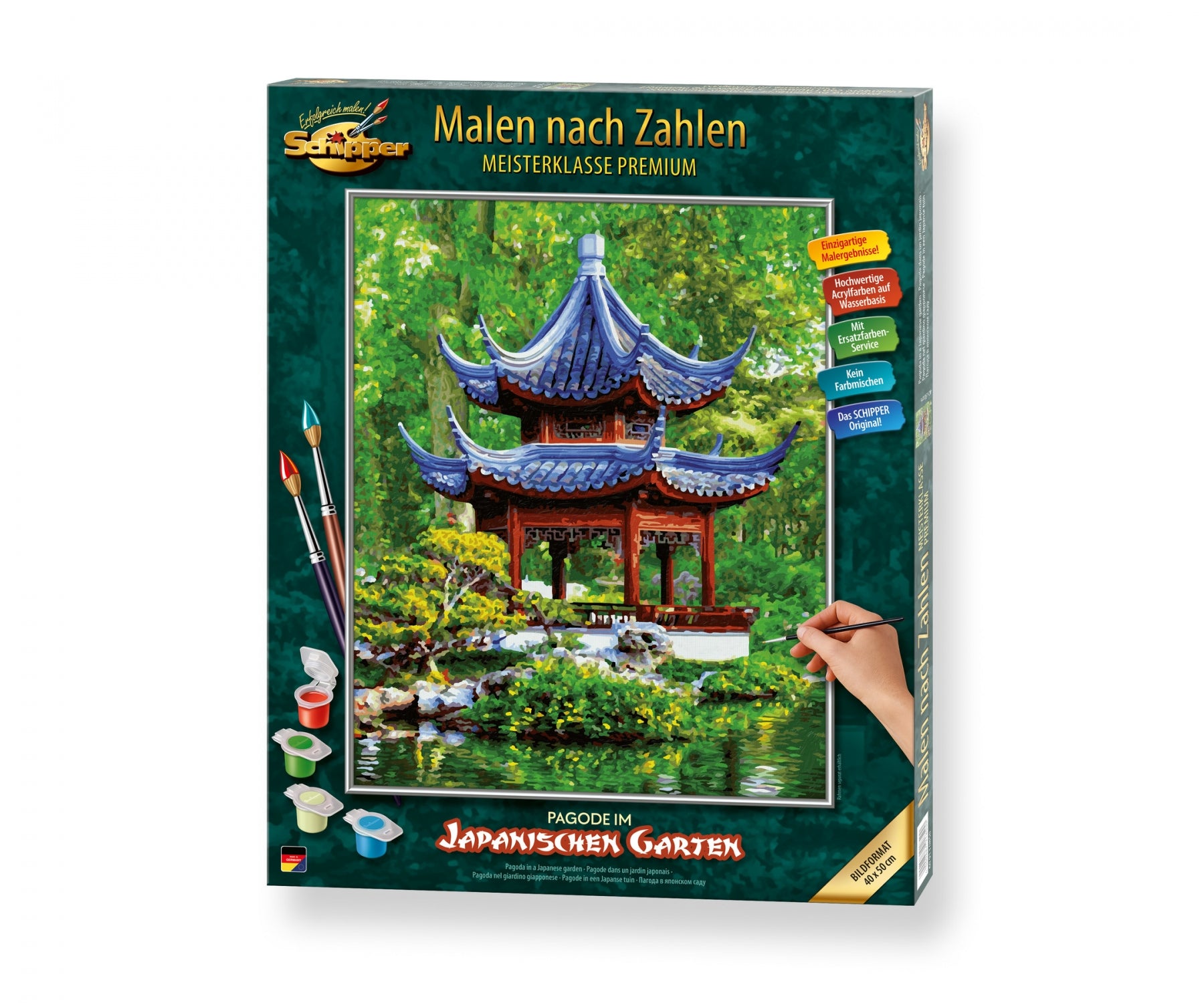 Schipper Malen-nach-Zahlen-Set – Pagode im japanischen Garten – 40 × 50 cm – ab 8 Jahren