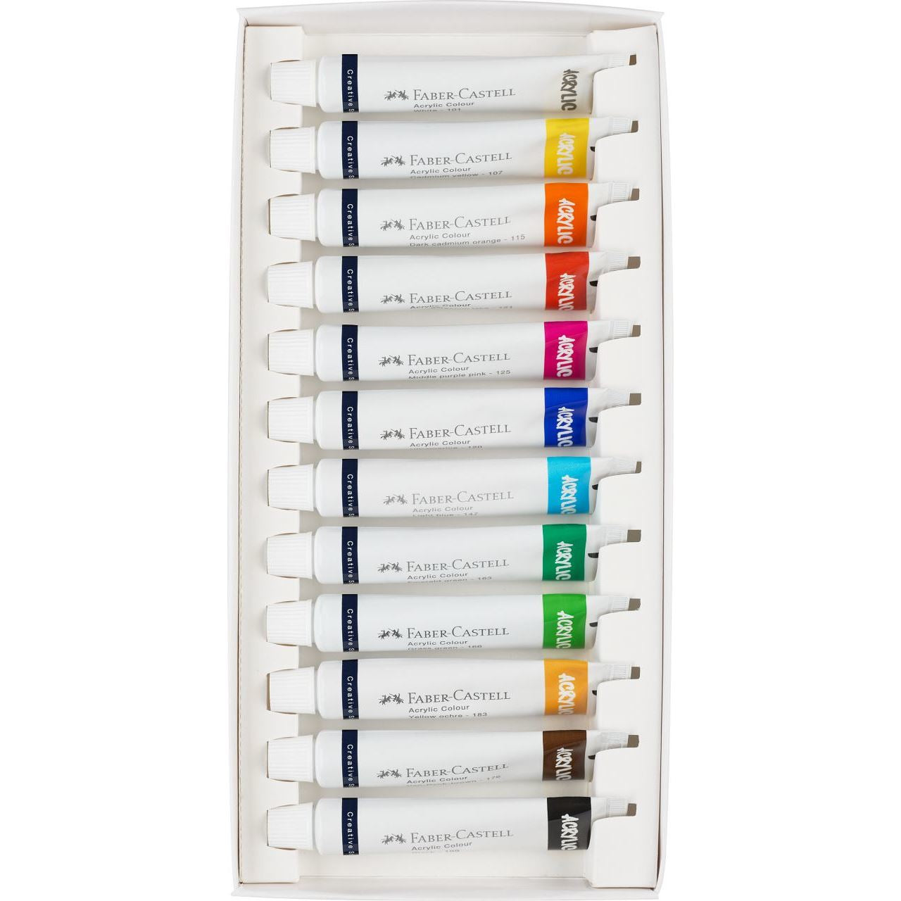 Faber-Castell Acrylfarbe – 12 Farben (Mehrfarbig), verwischbar – 12×20 ml (240 ml)