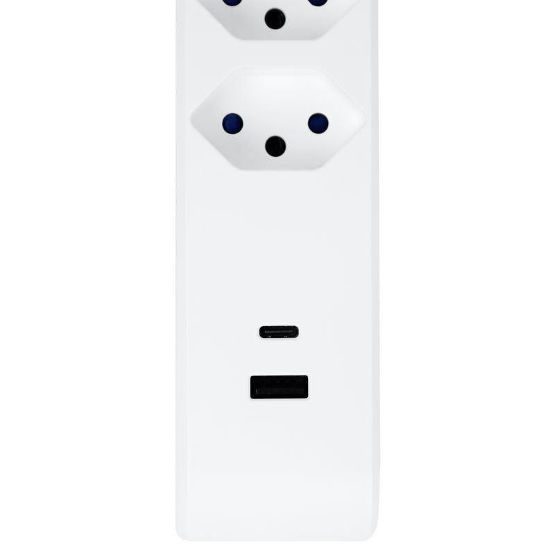 Steffen Steckdosenleiste – 6× T13, USB‑A/C (18 W/20 W), 3 m, mit Schalter, IP20, Weiss