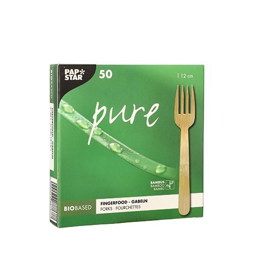 Papstar Holz-Fingerfood-Gabel PURE, 12 cm – kompostierbar – 50 Stk.