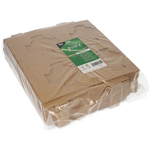 Papstar Tragetablett PURE, Papier/Karton, 198 × 241 × 36 mm, braun – für 4 Becher – FSC – 25 Stk.