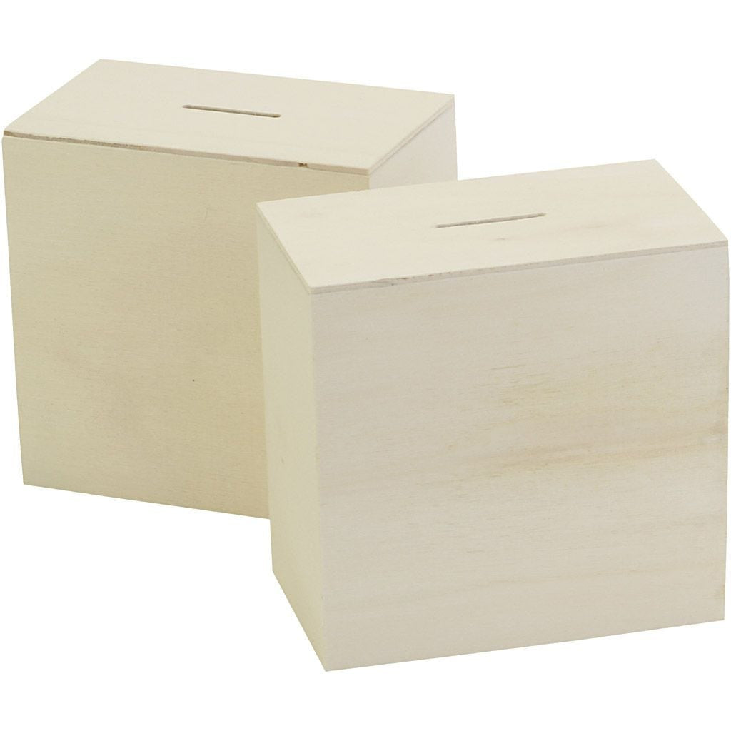 Creativ Company Holz-Spardose, Set à 10, 10 × 10 × 6 cm