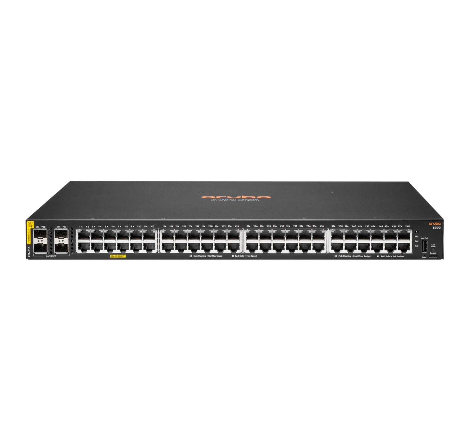 HPE Aruba CX 6000 R8N85A Managed Switch – RJ45, 48× GbE, 4× SFP, PoE 370 W