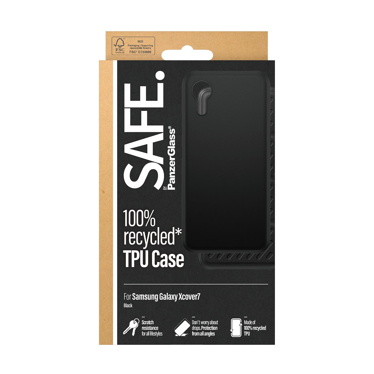 PanzerGlass SAFE. Backcover – für Samsung Galaxy Xcover 7, TPU, Schwarz, bis 1,2 m sturzsicher