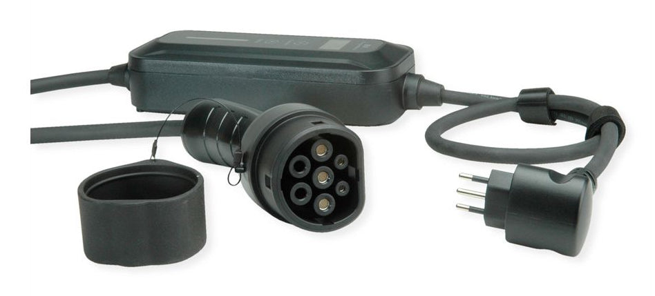 ROLINE Tragbares Elektroauto-Ladegerät 2,3 kW – Mode 2 – CEI23-50 (Typ L) → Typ-2, 5 m – für Typ-2-Fahrzeuge