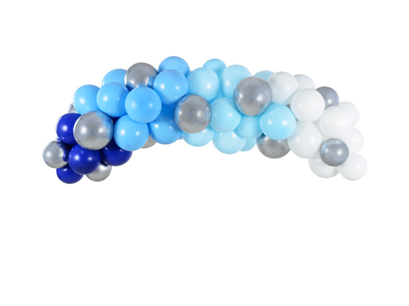 PartyDeco Ballon-Girlande Geburt – Blau, Silber, Weiss – 200 cm – Latex – 60 Stk