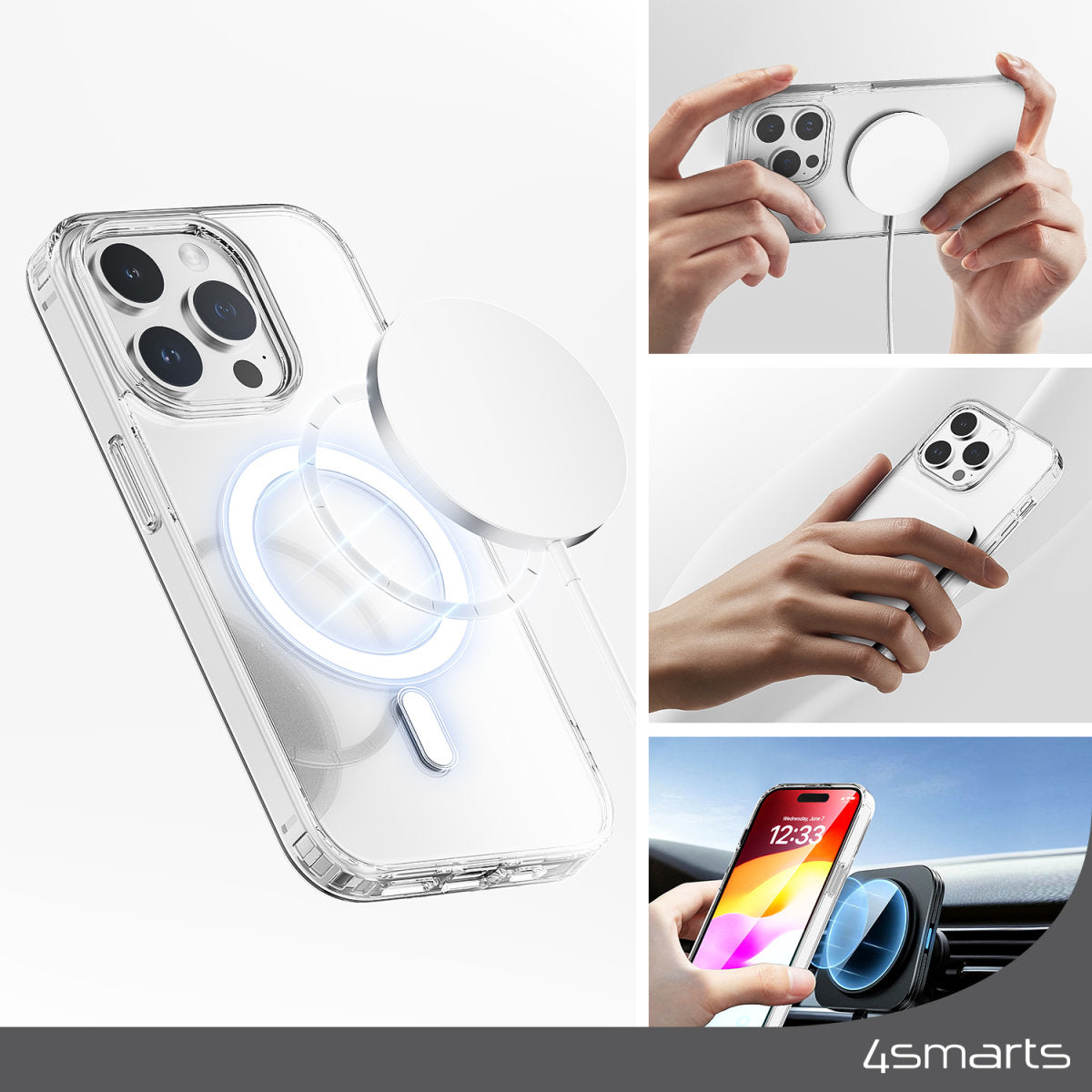 4smarts 360° Schutz Set Folio – für Apple iPhone 15, MagSafe, Glas, Transparent