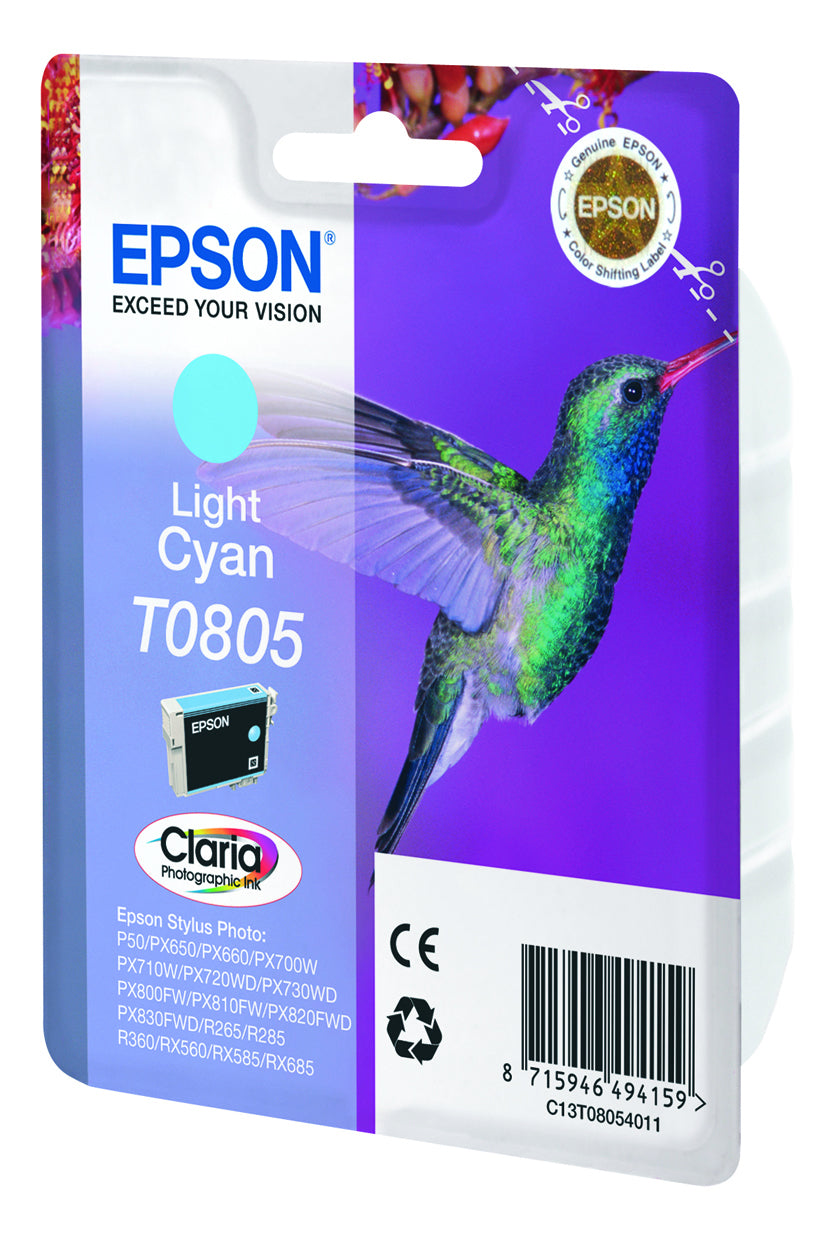 Epson T0805 Hell-Cyan Tintenpatrone (Original) – 7,4 ml – für Epson Stylus Photo RX685/585/560 …