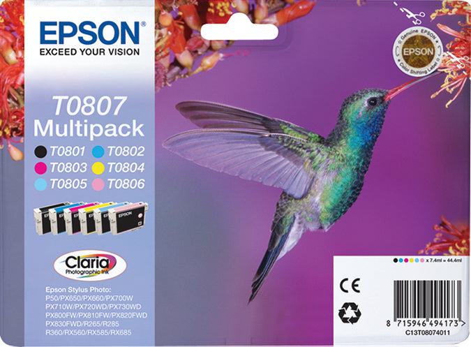 Epson Tintenpatronen-Multipack T0807, CMYK, 6er-Pack