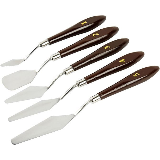 Creativ Company Malspachtel – Klinge 25 × 23 mm, Holzgriff, Edelstahlklinge, 5er-Set