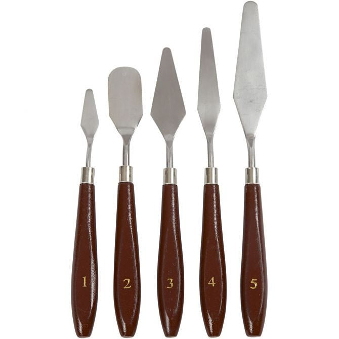 Creativ Company Malspachtel – Klinge 25 × 23 mm, Holzgriff, Edelstahlklinge, 5er-Set