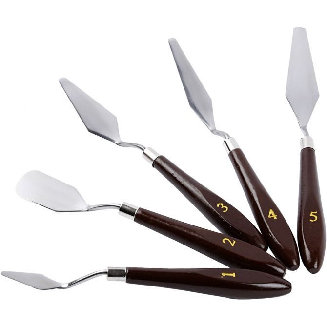 Creativ Company Malspachtel – Klinge 25 × 23 mm, Holzgriff, Edelstahlklinge, 5er-Set