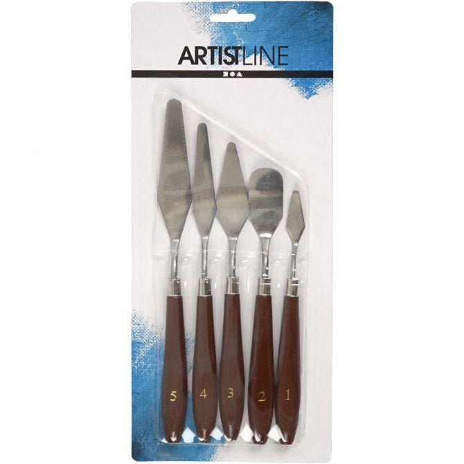 Creativ Company Malspachtel – Klinge 25 × 23 mm, Holzgriff, Edelstahlklinge, 5er-Set