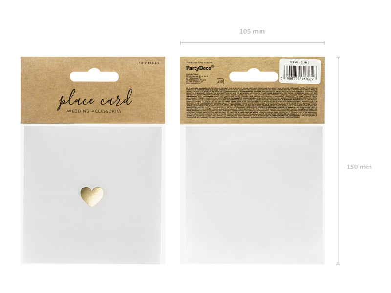 PartyDeco Tischkarten Herz – Weiss – 10 × 5 cm – Papier – 10 Stk