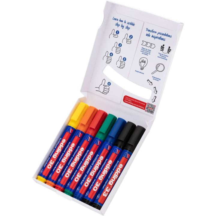 Edding Flipchart-Marker – 6 Farben, 7 Stk., wasserfest, nachfüllbar – für viele Oberflächen
