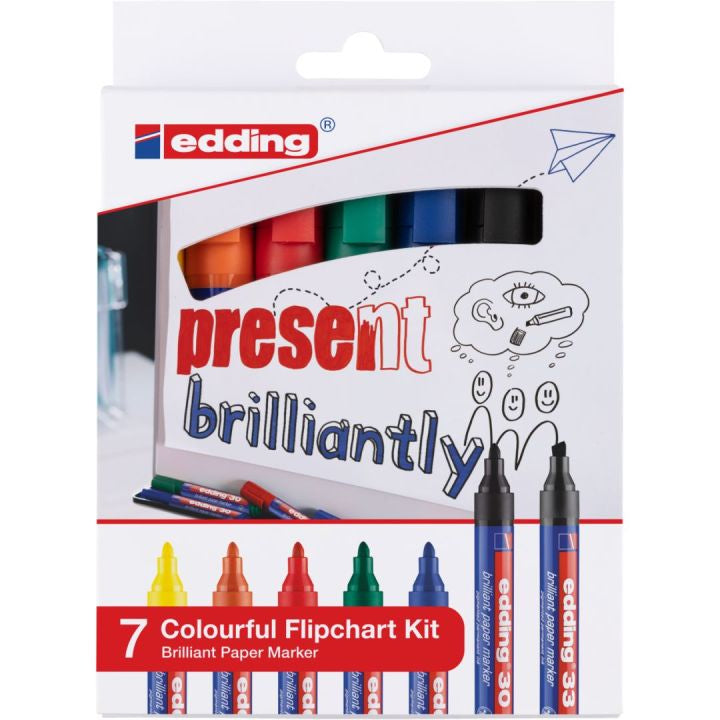 Edding Flipchart-Marker – 6 Farben, 7 Stk., wasserfest, nachfüllbar – für viele Oberflächen