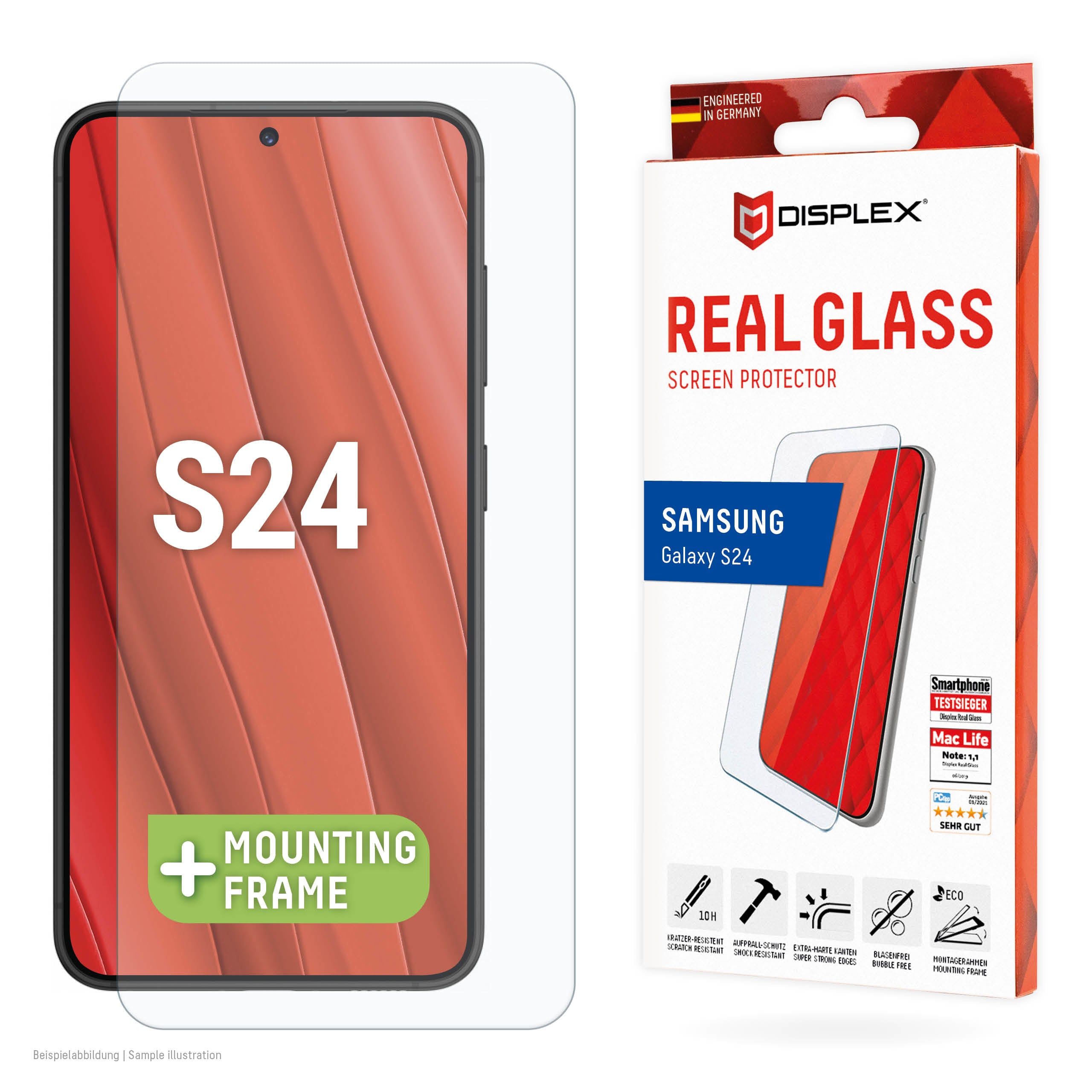 E.V.I. Displayschutz (Panzerglas), fettabweisend – für Galaxy S24 – mit Applikator