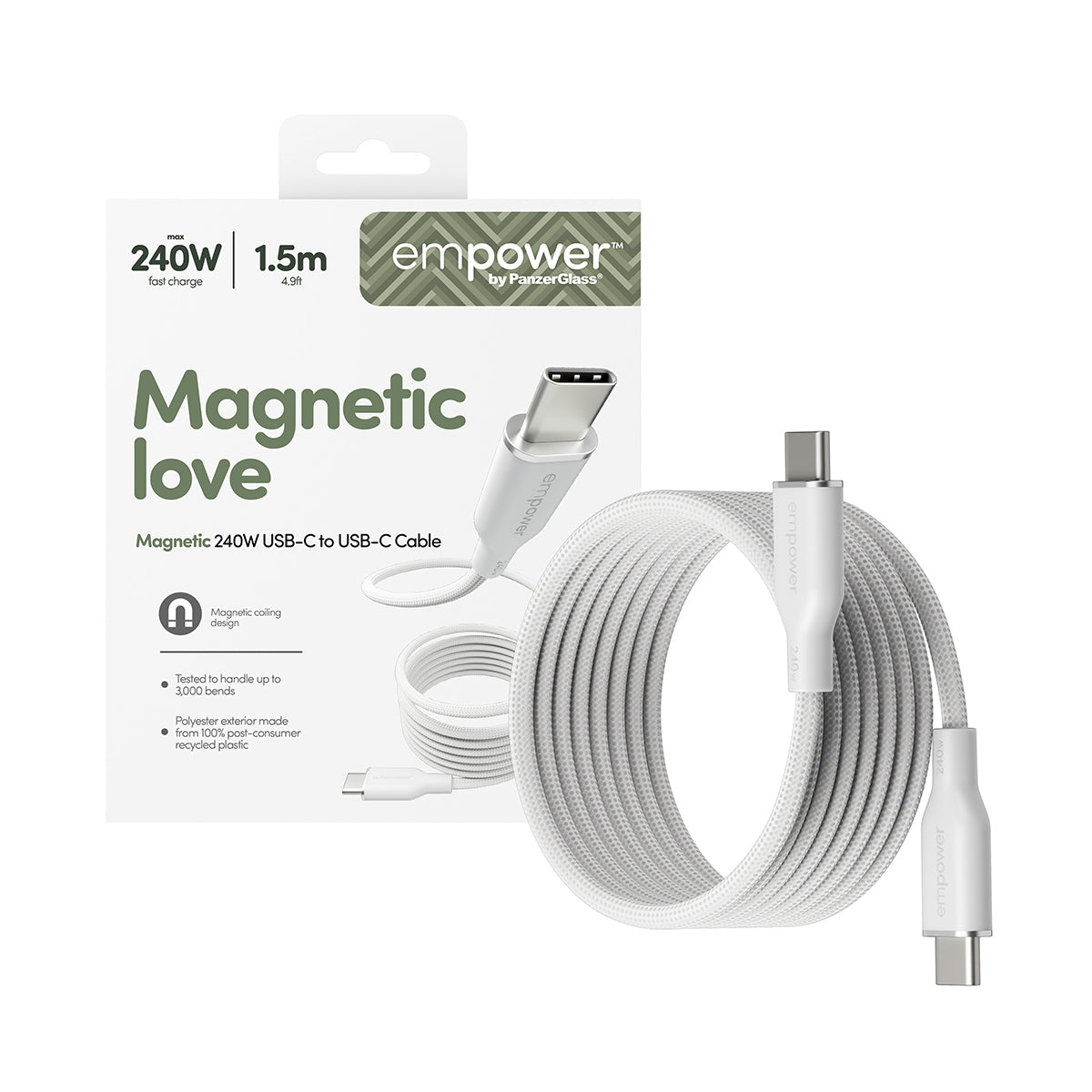 PanzerGlass USB-Kabel, USB-C zu USB-C, 1,5 m, USB 2.0, Lade-/Datenkabel