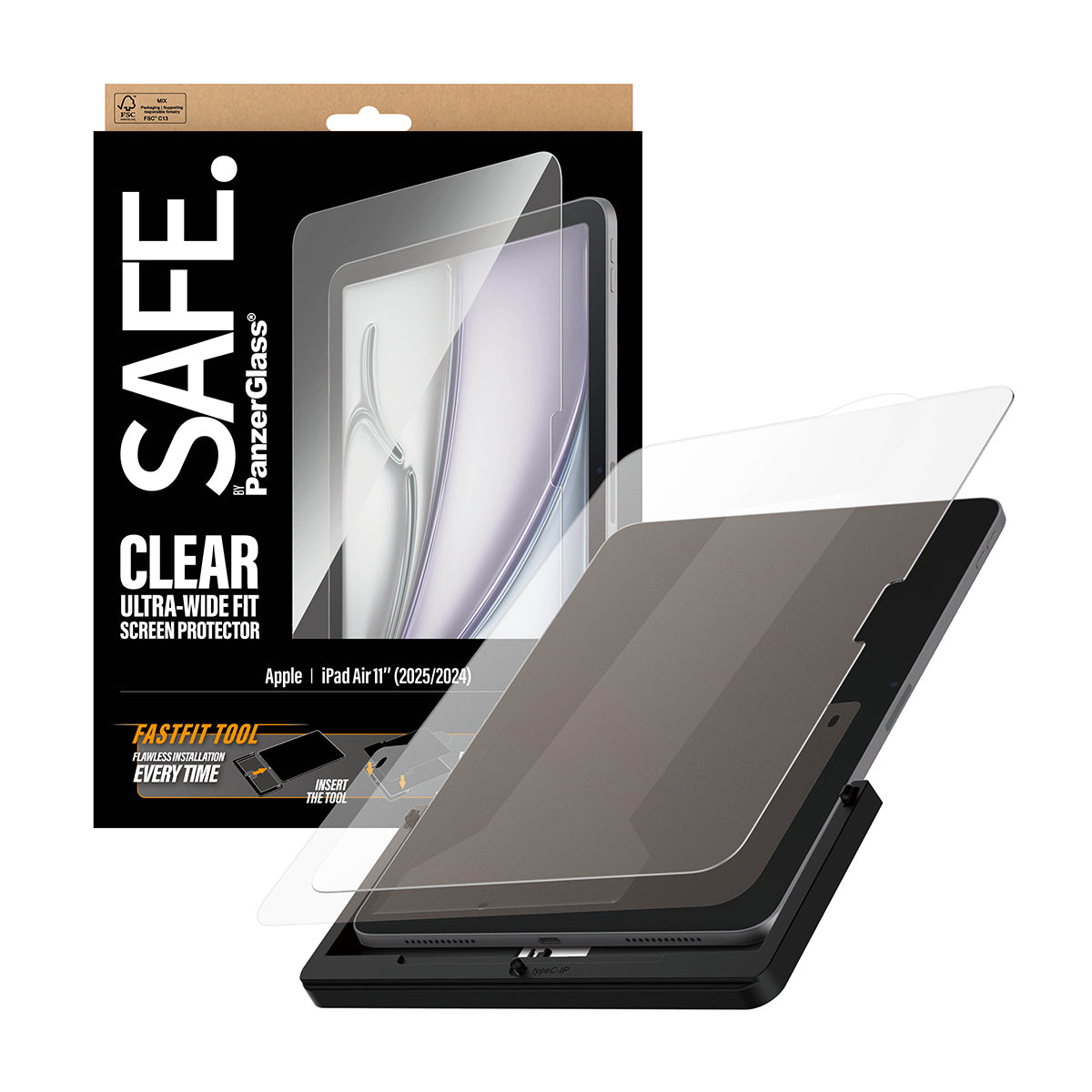 PanzerGlass SAFE. – Displayschutz (Panzerglas), Ultra‑Wide Fit – für iPad Air 11 (2024–2026) – mit Applikator