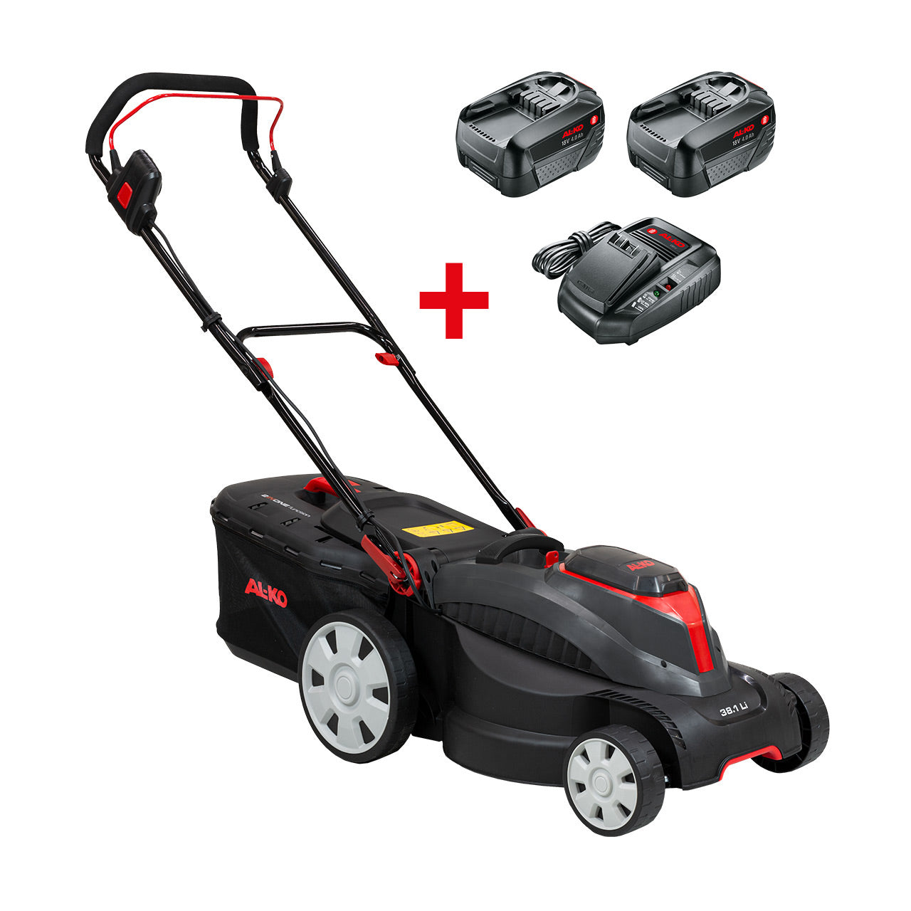 AL-KO Akku-Rasenmäher 38.1 Li 18 V – Schnittbreite 37 cm, Grasfangvolumen 45 l, inkl. 2 Akkus, Ladegerät