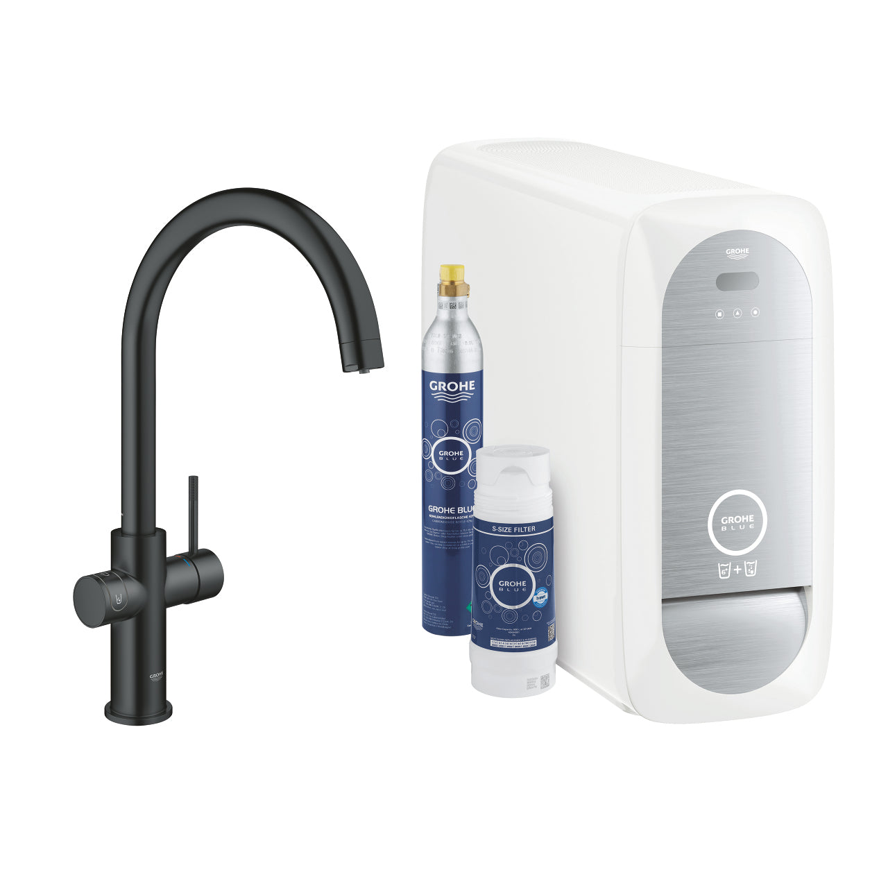 GROHE Einhebelmischer Blue Home Con. C-Auslauf EU – Messing, 180 W, Schwarz