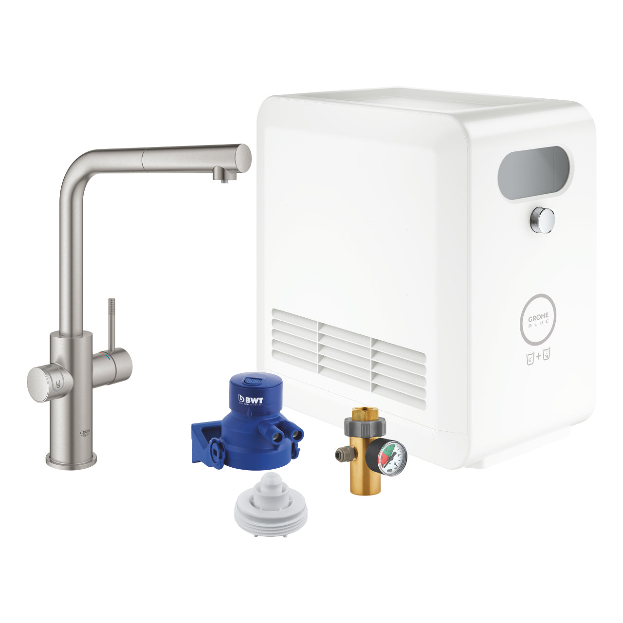GROHE Blue Professional L Auslauf – Messing, 270 W, Silber, 360° Schwenkbar