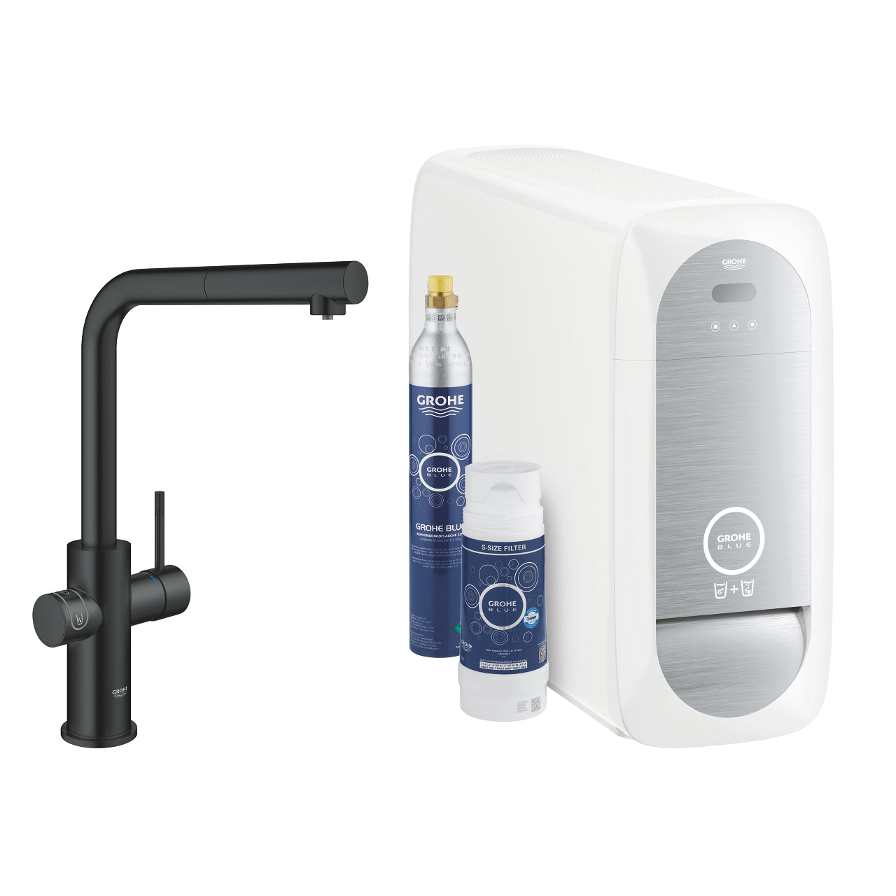 GROHE Einhebelmischer Blue Home – Messing, 180 W, Schwarz, 360°-Sockel