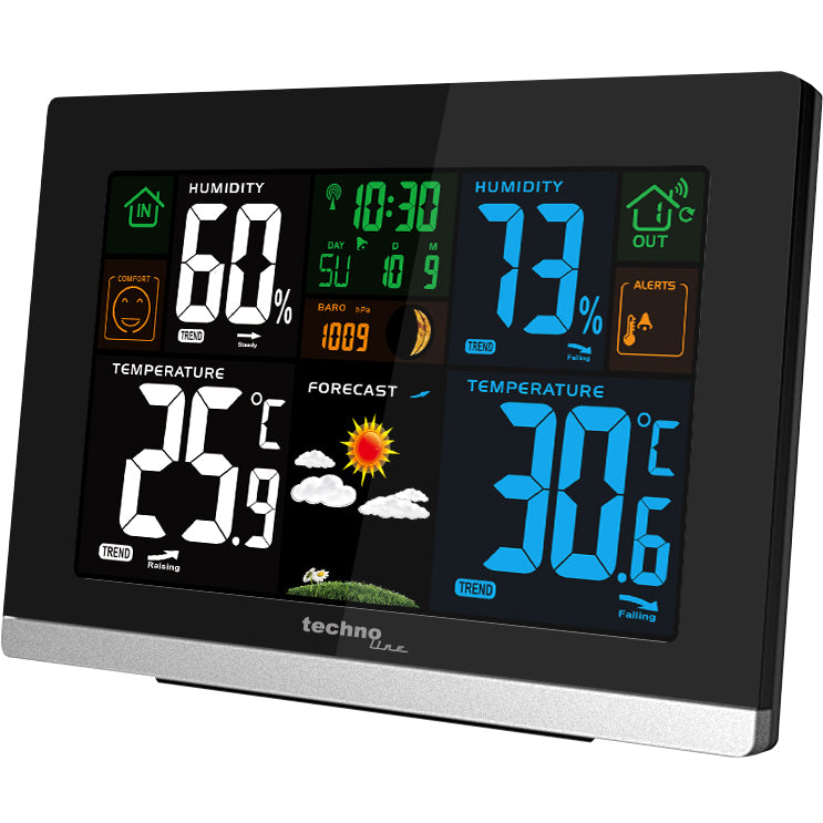 Technoline WS6462 – Wetterstation, innen/aussen, Hygrometer & Barometer, Taupunkt-Anzeige – schwarz