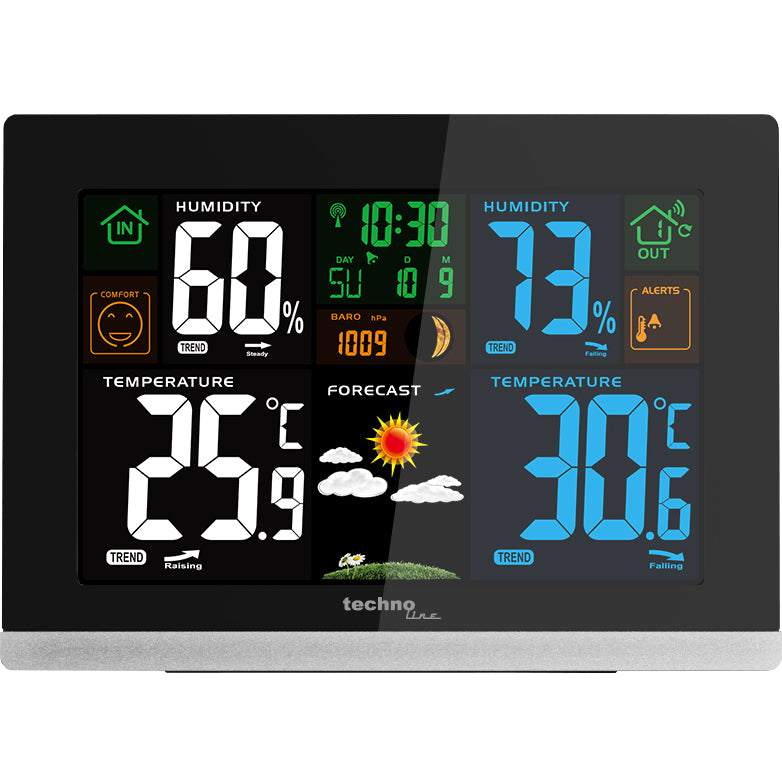 Technoline WS6462 – Wetterstation, innen/aussen, Hygrometer & Barometer, Taupunkt-Anzeige – schwarz