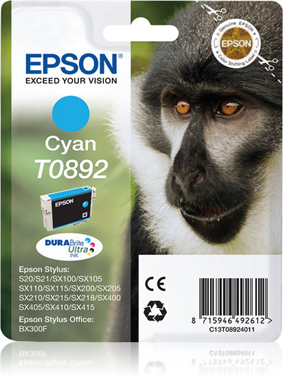 Epson T0892 Cyan Tintenpatrone (Original) – 3,5 ml – für Stylus SX405/SX400, SX205/SX210, S20 – C13T08924021