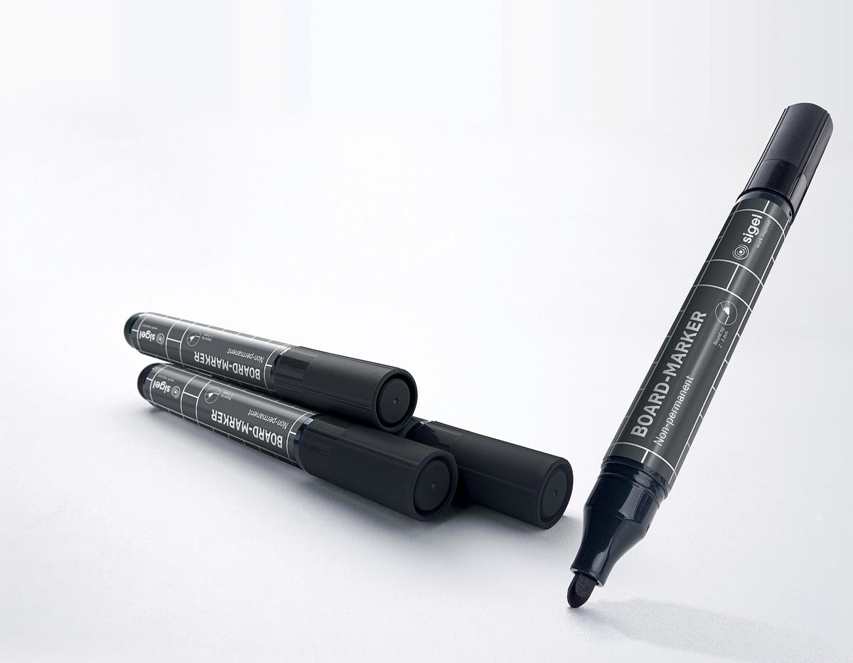 Sigel Whiteboard-Marker – 2–3 mm, schwarz, 4 Stk., feucht abwischbar – für Papier